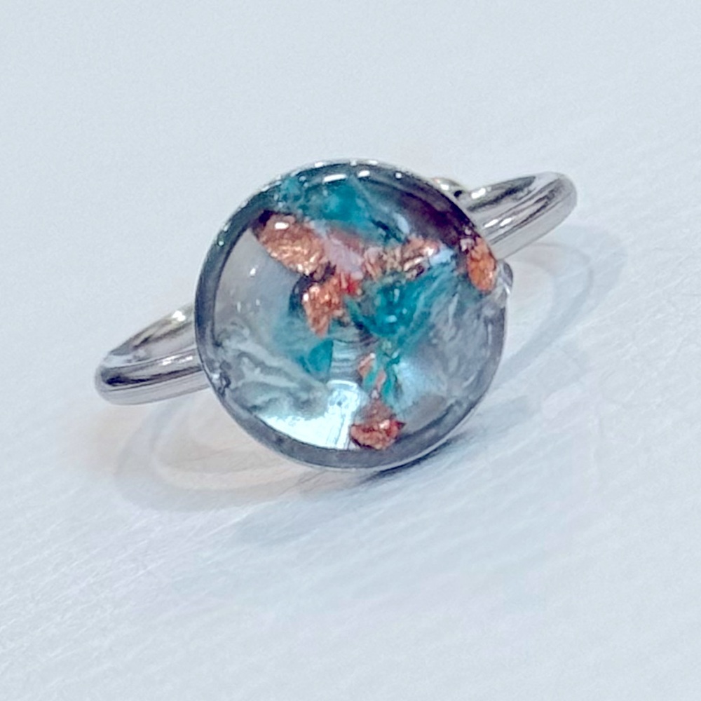 Newly Hand Crafted Adjustable Stainless Steel Resin Ring with Dried Flowers